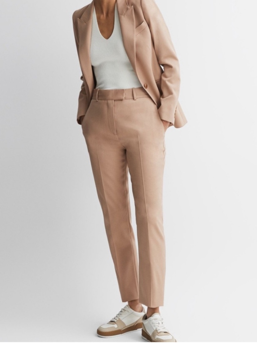 Reiss Esther Wool Blend Suit Camel Cropped Pant Blazer Size 6